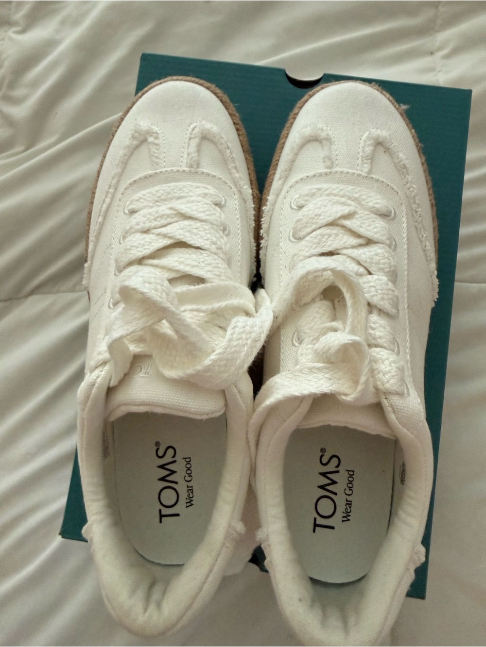 Toms White Canvas Espadrille Sneaker with Natural Jute Trim